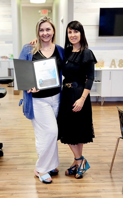 Fundamental Permanent Makeup Training at  the Signature Ink Institute in Arlington Heights. Agatha and her student after completing the training.